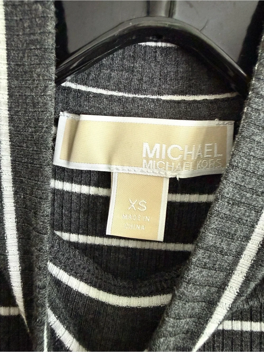 Michael Kors Black and White Striped Sleeveless Mock Neck Top